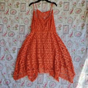 Free People Just Like Honey Orange Lace Handkerchief Hem Dress Size 12